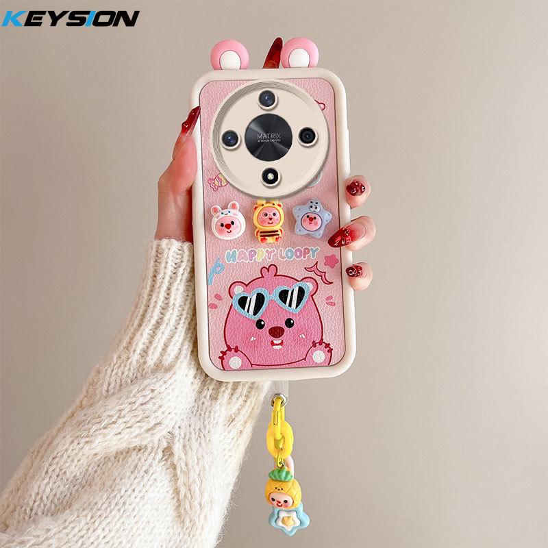 KEYSION Cute Ear 3D Cartoon Case for HONOR X9b 5G with Bracelet Soft Silicone Shockproof Phone Cover for Huawei Magic 6 Lite 5G