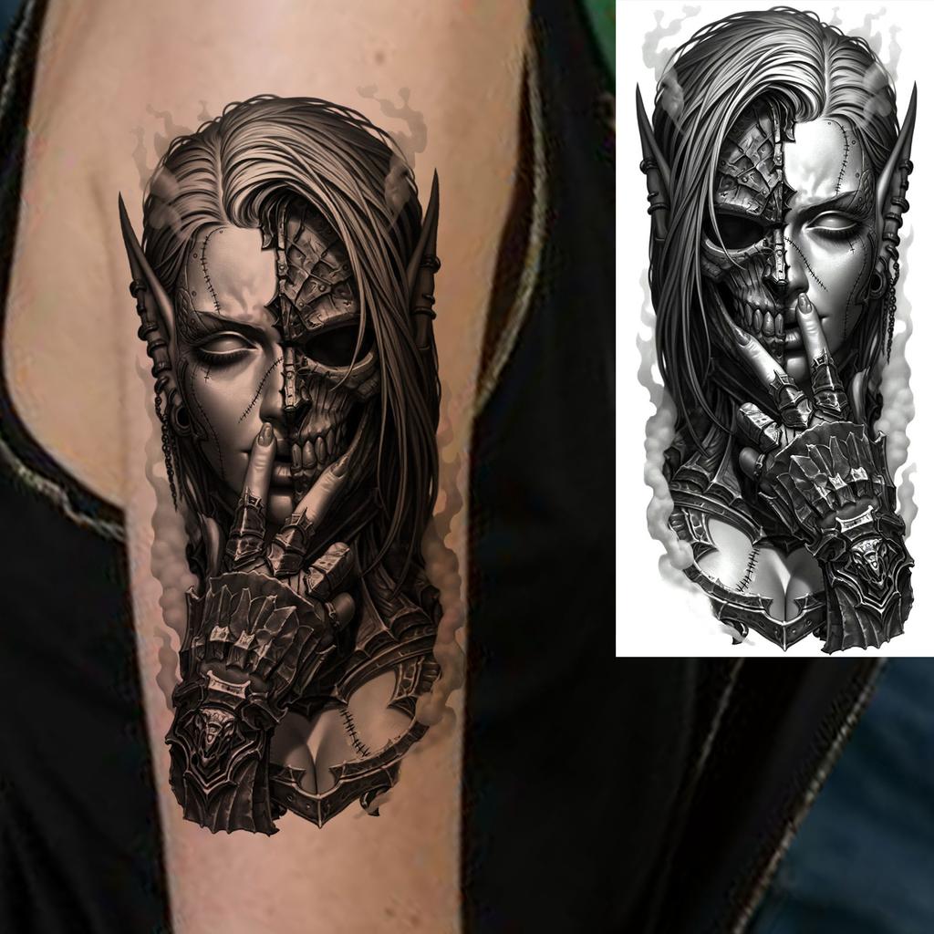 1 Sheet Cool Warrior Lion Tiger Skull Temporary Tattoos For Men Women Adults, Long Lasting Waterproof Temp Fake Tattoo Sticker