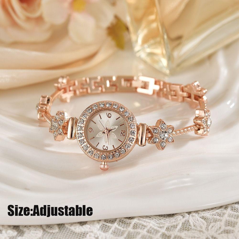 with Adjustable Bracelet Circle Shaped Watch Rhinestone Wrist Decoration Quartz Watches  Women Girl