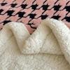 Houndstooth Pattern Fleece Blanket Set with Pillowcase Double Layer Thick Warm Artificial Wool Blankets for Bed Sofa Fall Winter