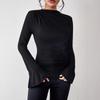 Fall 2025 Slim Fit Solid Color Long Sleeve T-Shirt Women Casual Versatile Flared Top
