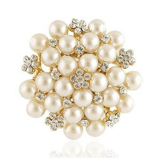Rhinestone  Pearl Snowflake Brooch Pin for Scarves  Collars