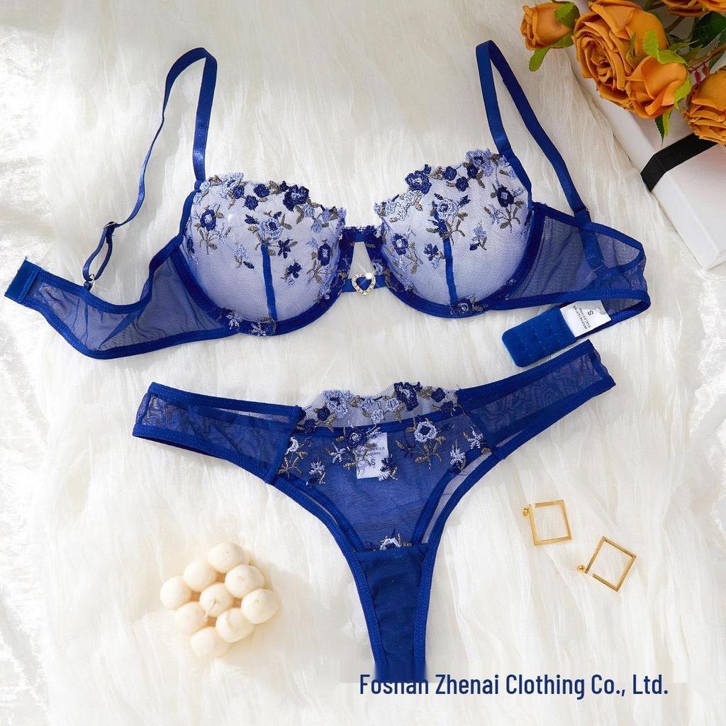 Exclusive Floral Embroidery Push-up Lingerie Set for Women - Ultra-thin, Sexy, Pure Desire Bra