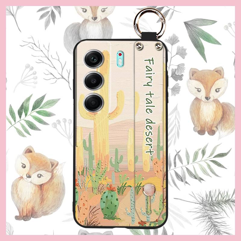 Durable Lanyard Phone Case For Tecno Camon40 Pro 4G/5G/CM6/CM7 Waterproof Back Cover Oil Painting Ring Silicone Flower