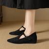 Retro suede light mouth Mary Jane shoes one-word buckle single shoes lazy shoes soft sole pointed