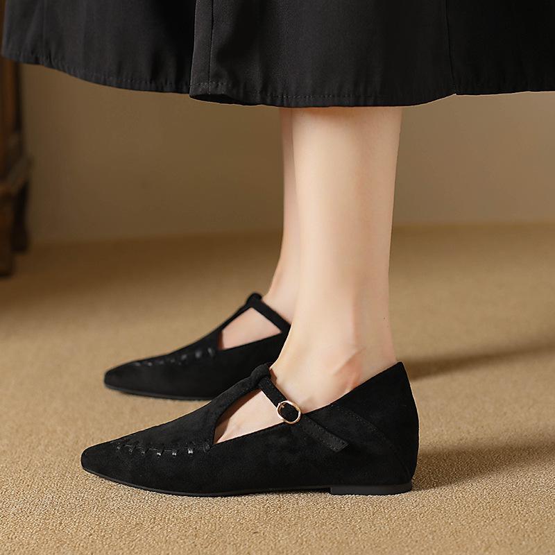 Retro suede light mouth Mary Jane shoes one-word buckle single shoes lazy shoes soft sole pointed