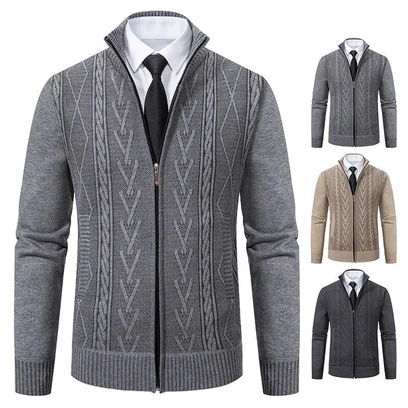 Autumn Winter Cashmere Padded Warm Casual Men's Knitted Sweater Coat