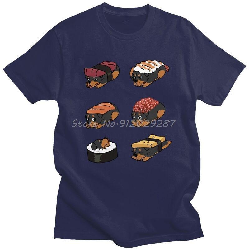 Rolig Rottweiler Sushi Nigiri Herr T-shirt Ren Bomull Tee Toppar Metzgerhund Hundälskare T-shirts Oversized Streetwear T-shirt