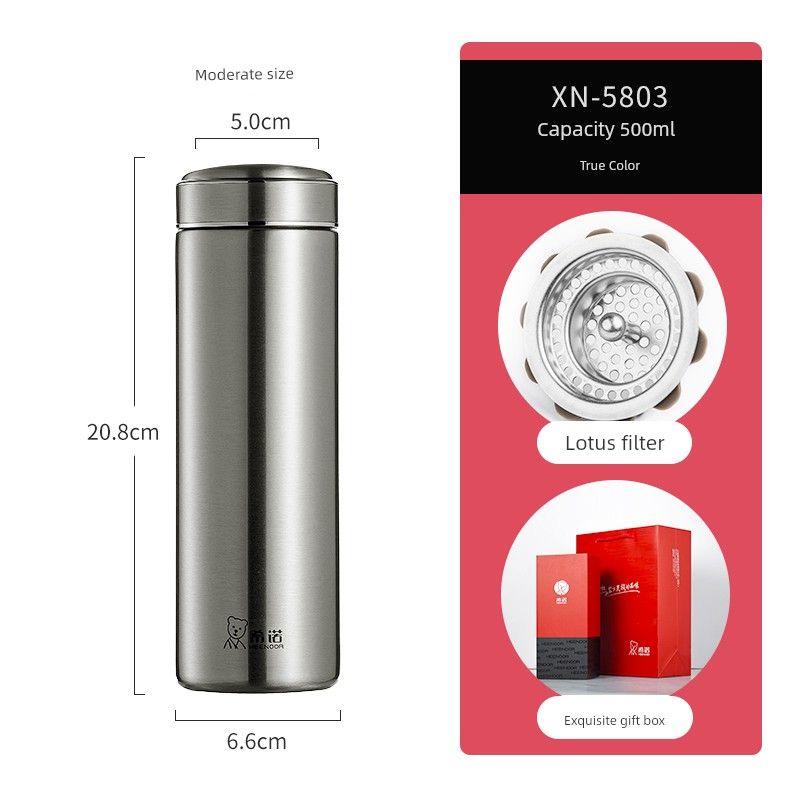 Xino Large-Capacity Thermos Cup, Business Car Filter Tea Cup, Portable 304 Stainless Steel Water Cup for Men and Women