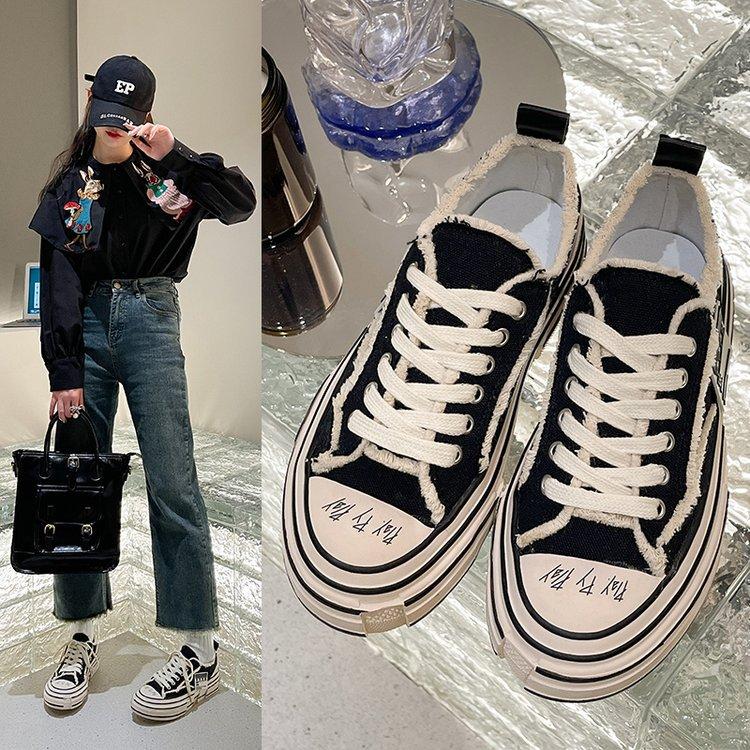 Size 34-44, large size women's shoes 41 fat feet spring platform casual board shoes women ins tide couple canvas shoes 42