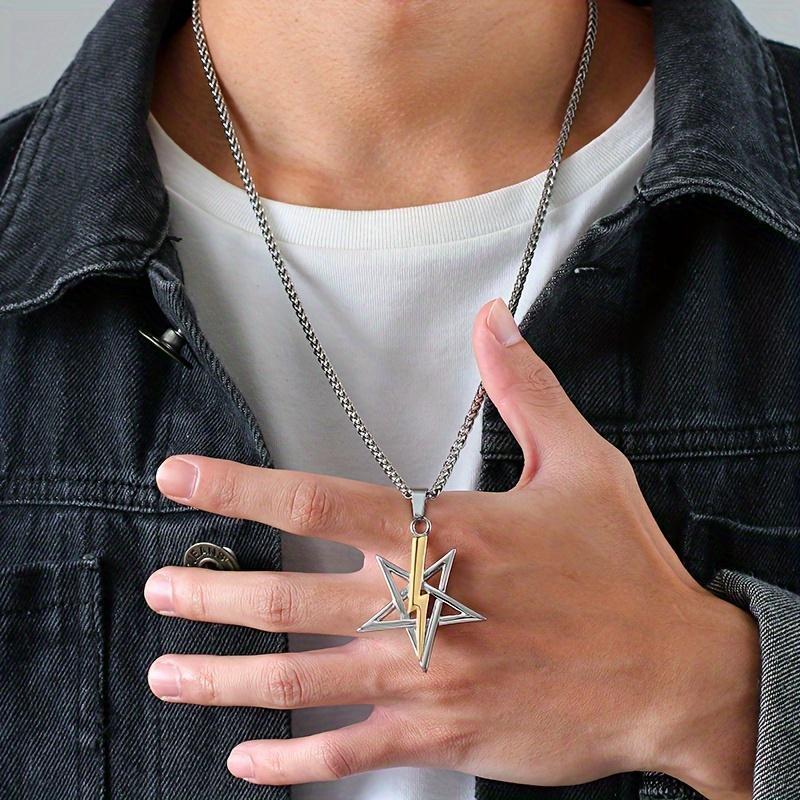 Nytt Klassisk Pentagram Lyn Anheng Halskjede for Herremote Talisman Halskjede Tilbehør