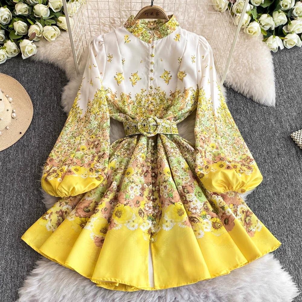 

Весна Осень Женские Брендовые Дизайнерские Платья С Принтом Подиумные Платья Воротник-Стойка Однобортные Мини Короткие Платья Для Вечеринок 2XL