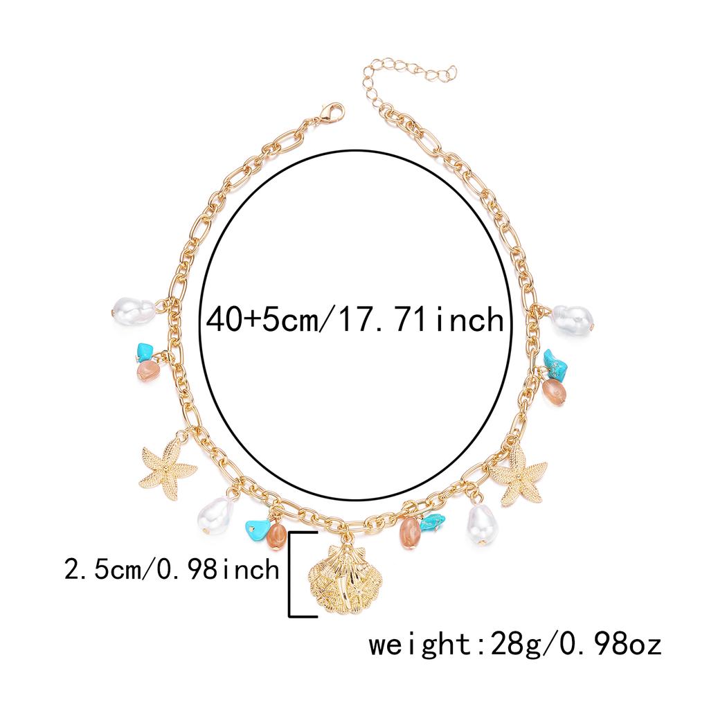 Collana con Ciondolo Multi-elemento Oceano per Donna Bohemia Conchiglia Stella Marina Perla Sintetica Collana Gioielli Estivi alla Moda Regali