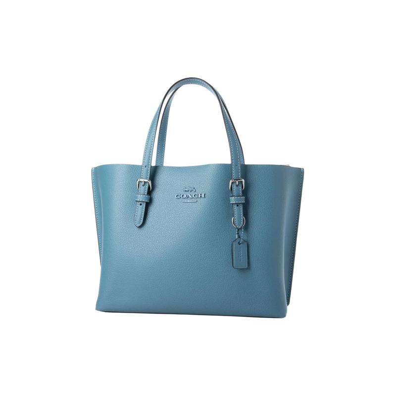 Coach Mollie Solid Color Letter Logo Cow Leather Tote Bag Tote Bag Shopping Bag Shoulder Crossbody Handbag 25 Women's Pacific Blue