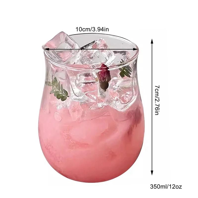 350ML Ins Glass Cup Heat-resistant Tumbler Coffee Cup Transparent Tulip Shape Tea Juice Milk Mug Home Water Glass Stripe Mug 350ML
