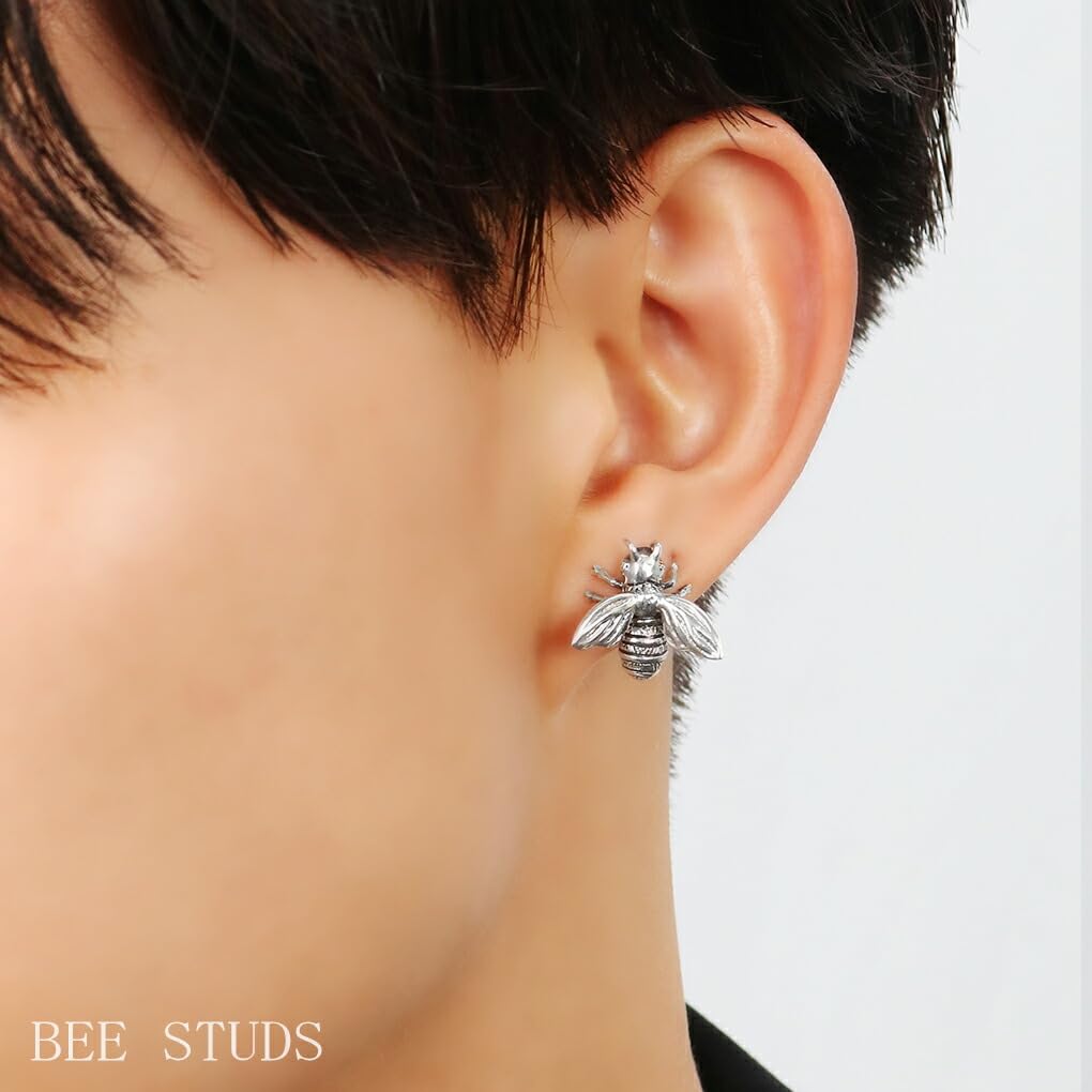 [Shinjuku Gin No Kura] Honeybee Sterling Silver 925 Earring (Single Earring) 3D Realistic Insect Bee Animal Merchandise Stud