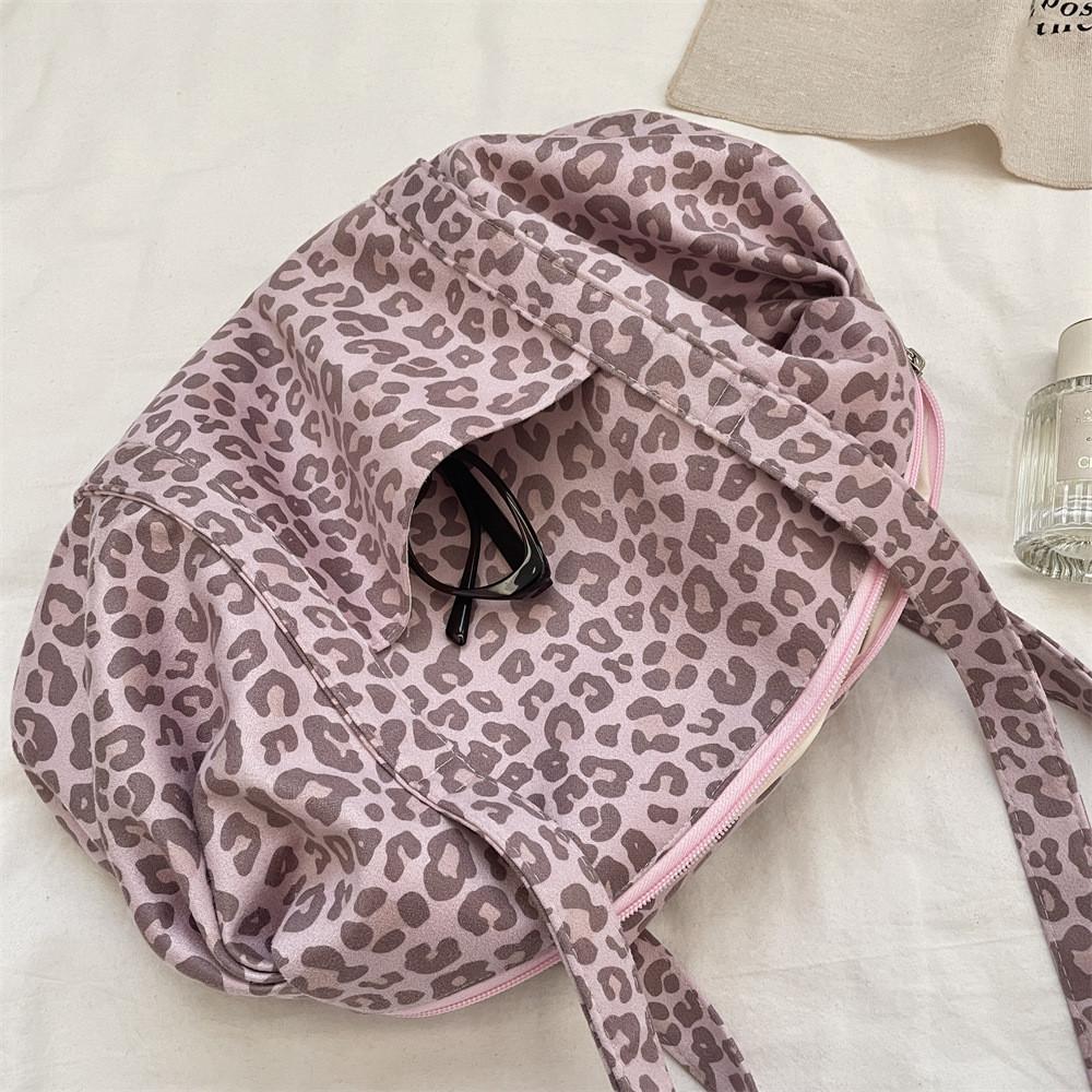 Leopard Print Tote Bag For Women With Soft Suede Material And Multiple Pockets For Daily Use