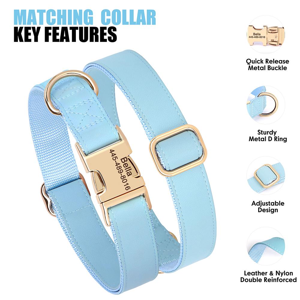 Custom Dog Collar Leash Set PU Leather Dog Collars Engraved Pet ID Necklace With Lead Rope Durable for Small Medium Large Dogs