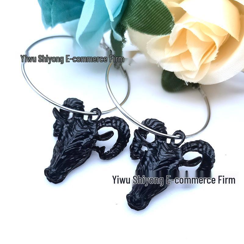 Shi Yong Baphomet Goat Pen Earrings - Gothic Medieval Alternative Style