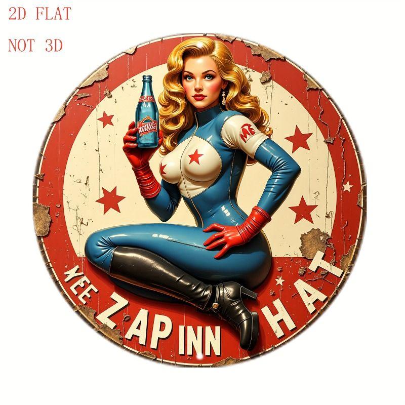 Retro Girl Tin Metal Logo Round Painting for Bar Restaurant