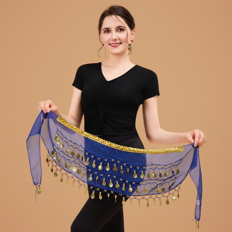 Bauchtanz Hüfttuch Gürtel mit Goldrand dreilagige Taillenkette