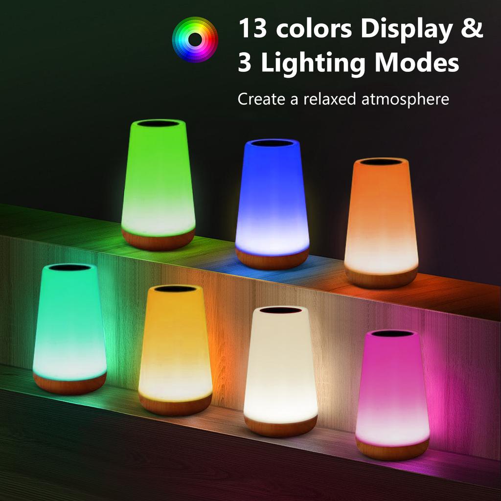 LED 13 Color Changing Night Light Remote Control Touch USB Rechargeable RGB Night Lamp Dimmable Lamp Portable Table Bedside Lamp