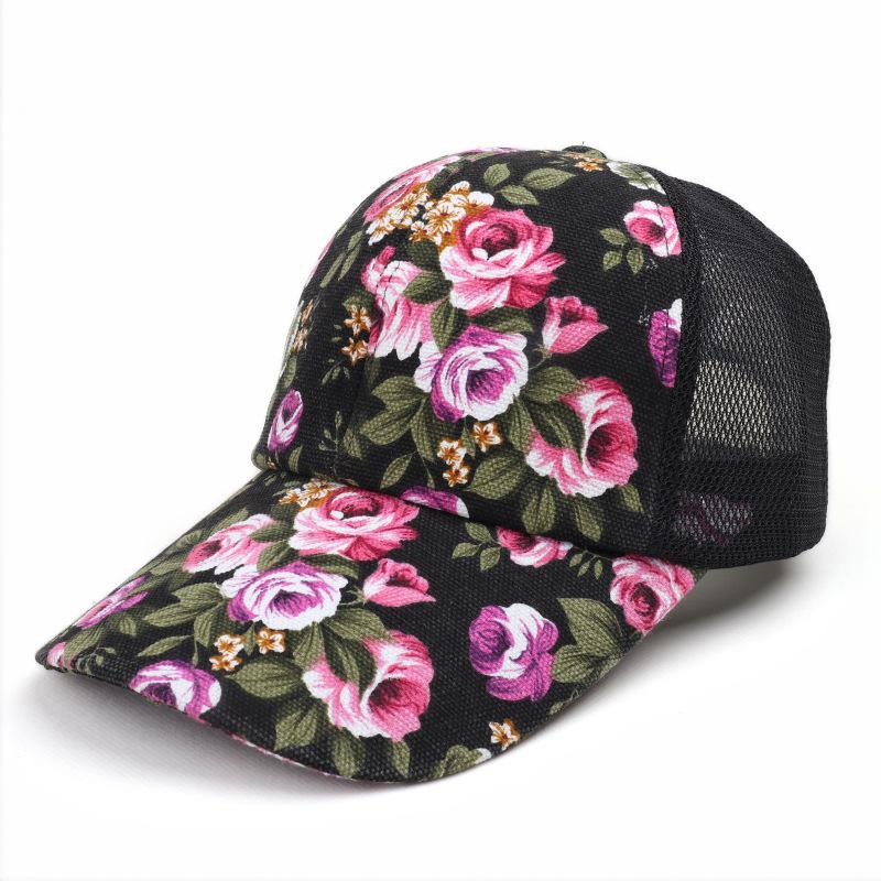 Summer Flower Sun Protection Duckbill Hat - Breathable Mesh for Travel & Streetwear
