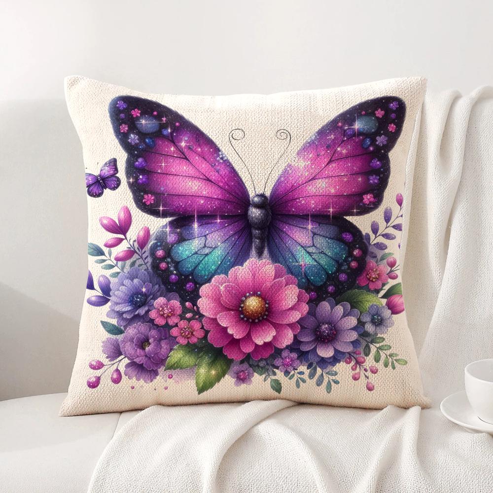 

Watercolor butterflyflower Cushion Cover Natural Linen Organic Fabric DoubleSided Printing Sofa Home Decor Gift Pillow Cover 30x30cm