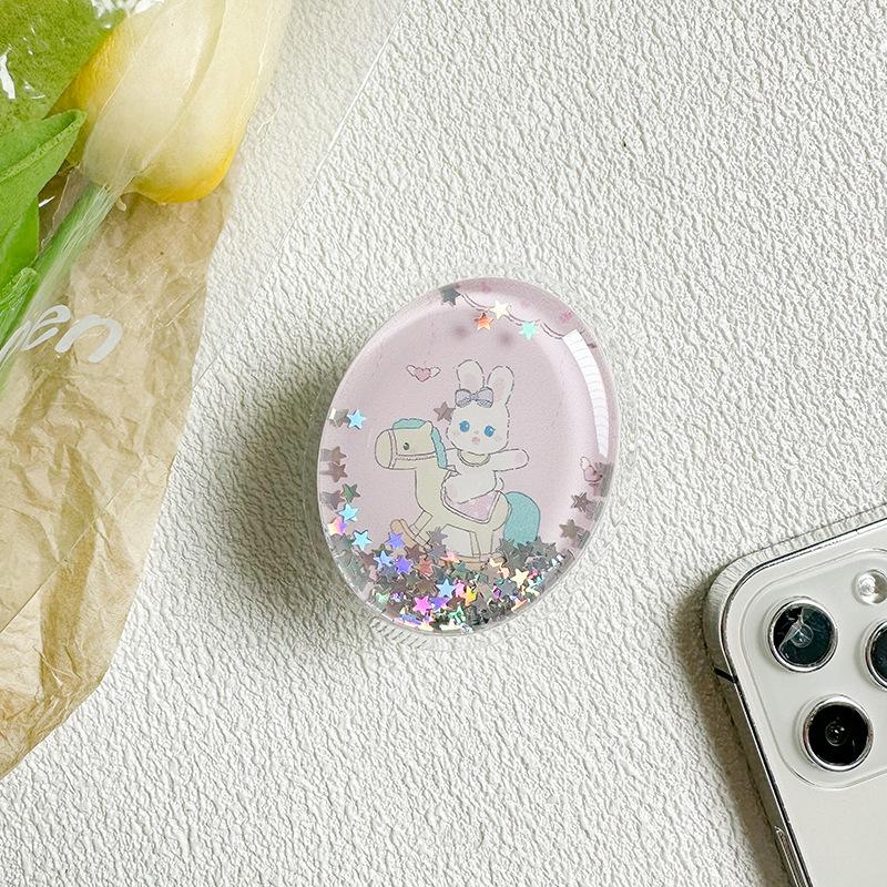 

Girl S Heart Oval Bunny Mobile Phone Desktop Watching Drama Chasing Bracket Airbag Back Sticker Retractable Sequin Quicksand Niche