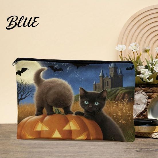 Festive Halloween Organizer Storage Bag with Pattern Printed Smooth Zipper Durable Bag Canvas Makeup Large Capacity Travel Cosmetic Pouch Witch