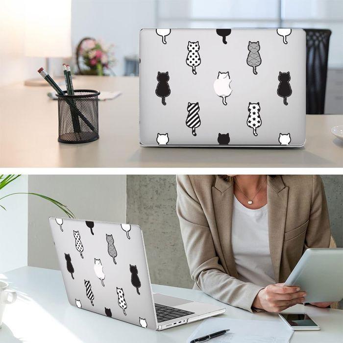 Coque pour MacBook Air 15 Pouces M4 M3 M2 2025 2024 2023, Protection Rigide Antidérapante Motif de Chat de Dos