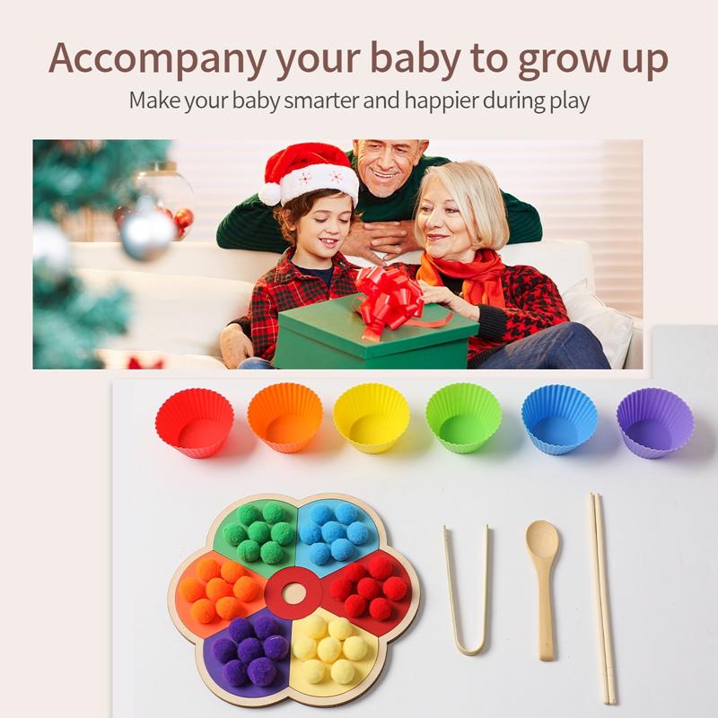Wooden Montessori Toy Flower Shape Rainbow Board Children Fine Motor Skill Education Toy Baby Color Sorting Sensory Toy Kid Gift