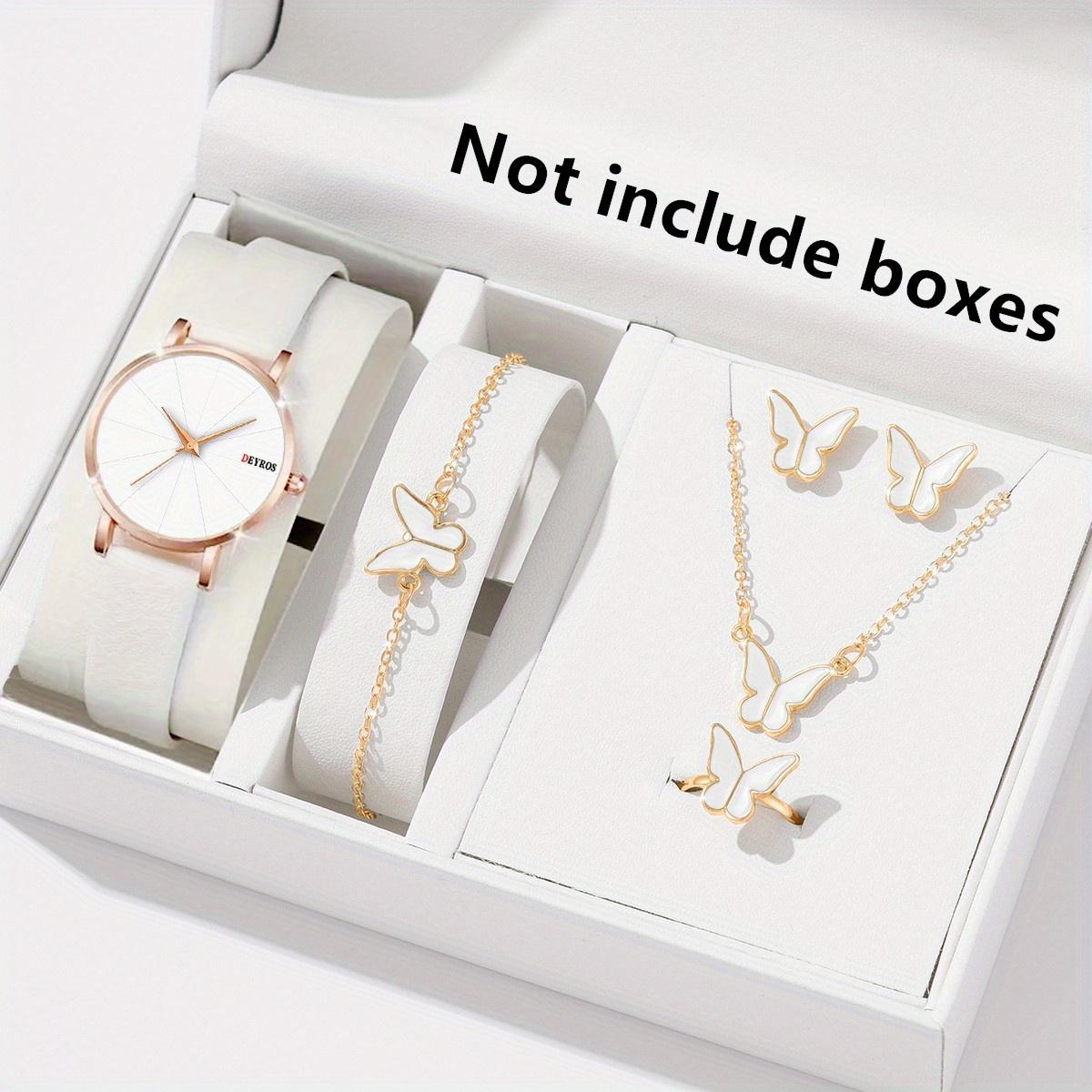 

6 шт./компл. женские часы, повседневные круглые кварцевые часы, аналоговые наручные часы из искусственной кожи, женский браслет, ожерелье, серьги, кольцо, комплект ювелирных изделий, подарок для нее