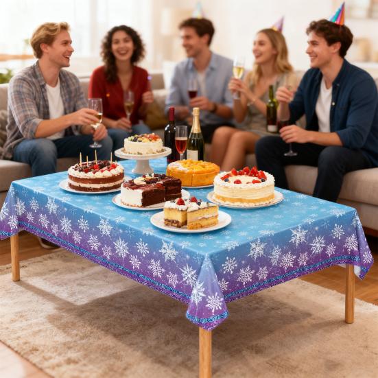 Yousheng Disposable Tablecloth Waterproof Snowflake Tablecloth Sparkling Winter Theme Table Cover for Christmas New Year Parties
