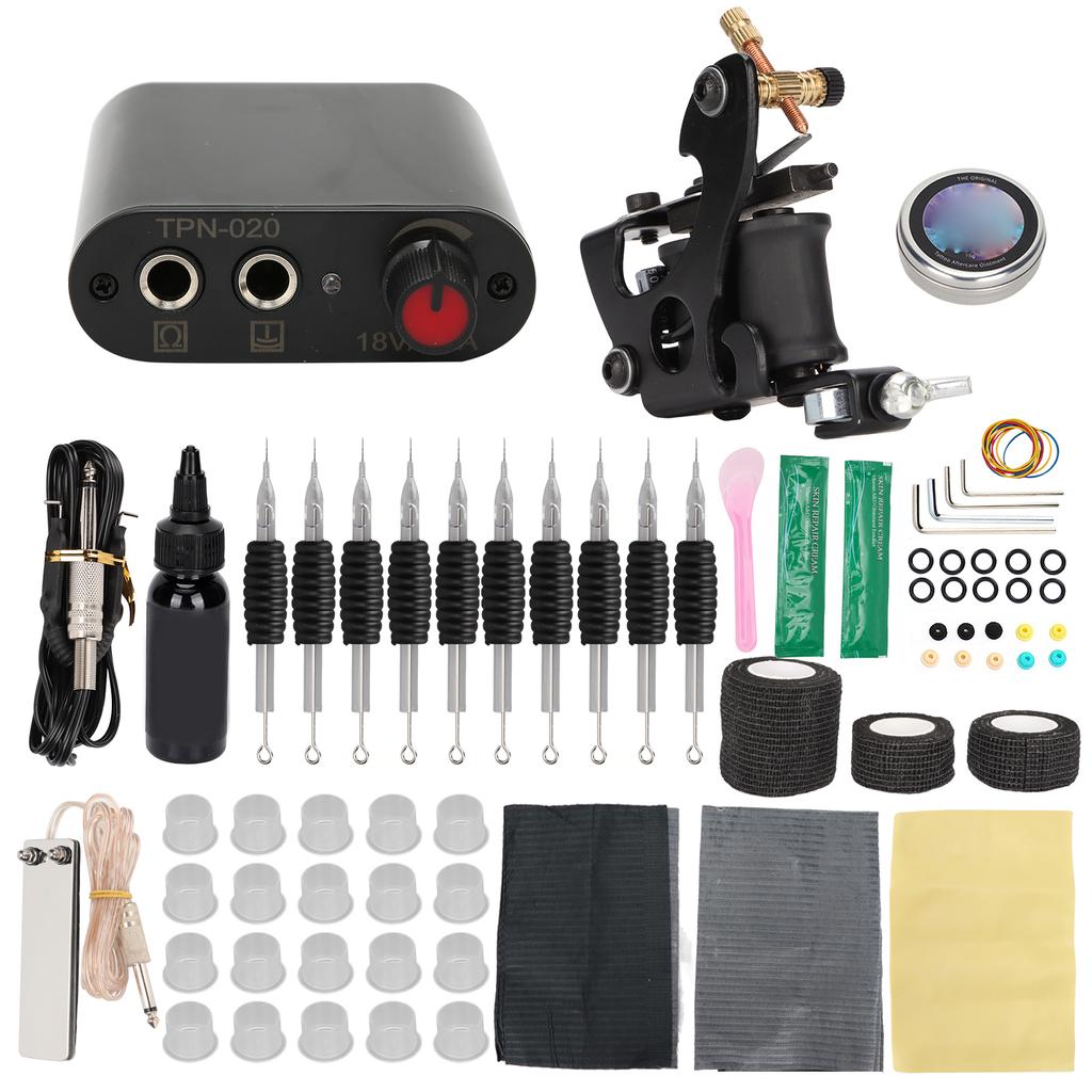 Coil Tattoo Machine Set Foot Pedal Practice Skin Tattoo Ink Power Supply Tattoo Kit for Beginner