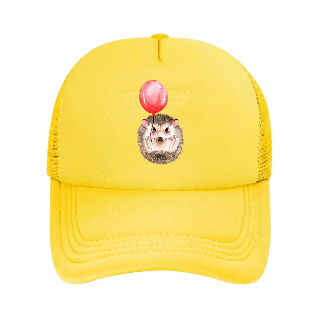 Cute Watercolor Hedgehog Holding Red Balloon Mesh Baseball Cap For Womens Unisex FeUnisex Beach Dad Hat Hip Hop