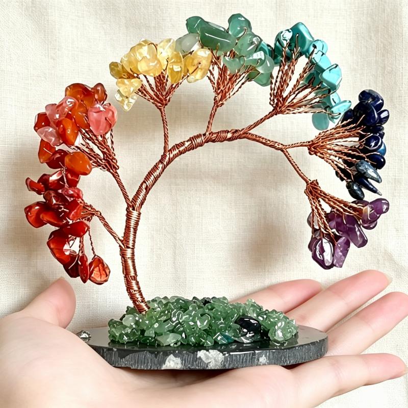 Natural 7 Chakra Crystal Tree of Life Gemstone Chips Gravel Tree Rough Stone Base Healing Money Tree Decor