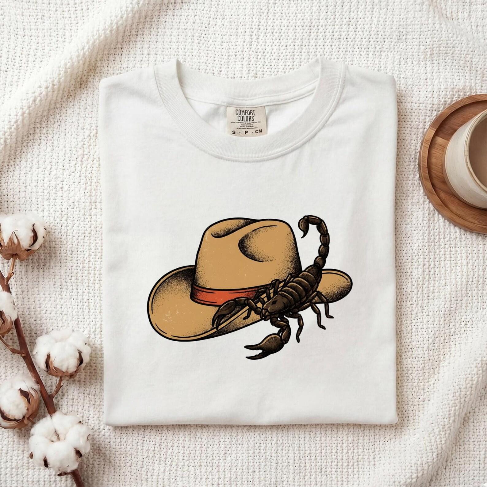 Scorpion Cowboy Shirt Animals Ranch Gift Women Old School Tee Scorpion T-Shirt Wildlife Fan Scorpion Art Tshirt Farm Graphic Ink Western L