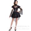 Halloween Hexenkostüm Kleid Schwarzes Netz Spitzenärmel Cosplay Outfit Damen Erwachsene Party Auftritt