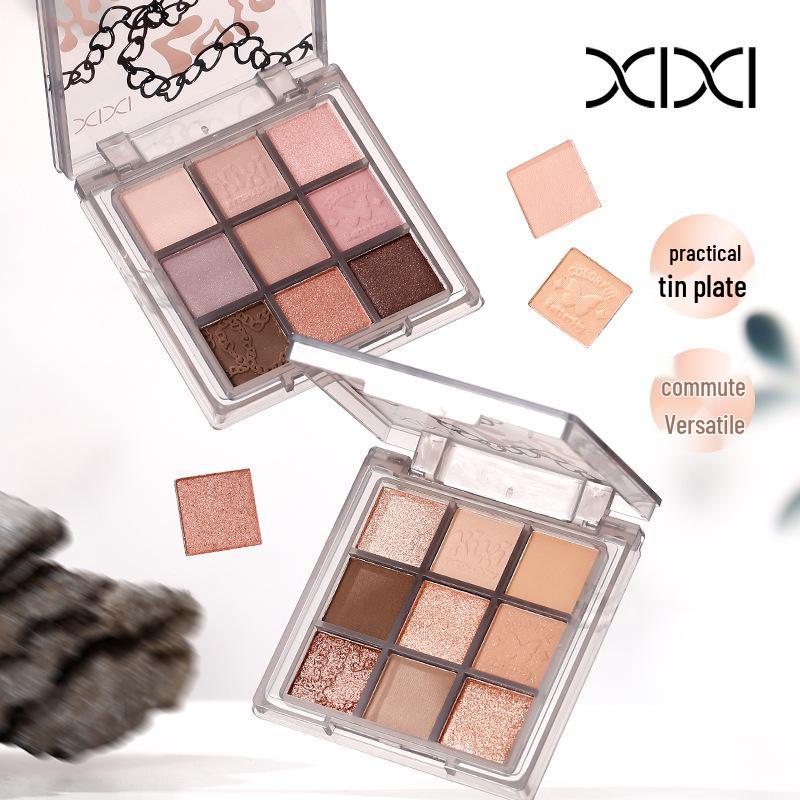 Xixi Smoky Pink Nine-Color Eyeshadow Palette: Pearlescent Shimmer in Milk Tea, Nude Brown, and Earth Tones for Beginners