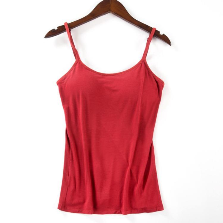 

Женский сексуальный топ-майка на V-образном вырезе с регулируемыми бретелями, со встроенным бюстгальтером с подкладкой, без рукавов, базовая однотонная майка-ками XL красный