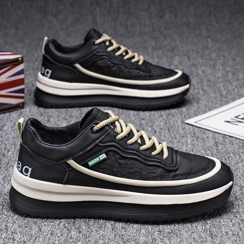 Platform Travel Men's Shoes Autumn Black Waterproof Leather Work Labor Insurance Shoes Men's Running Non-slip Sports Dad Shoes
