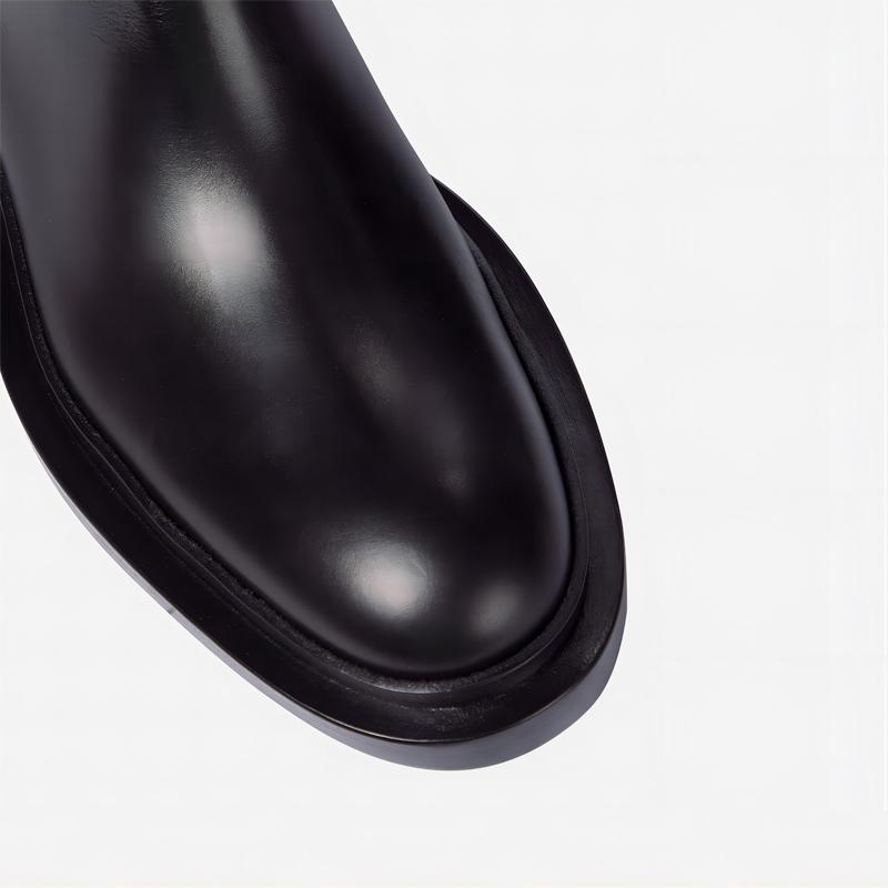 Classics Women Autumn Winter Knee High Boots For Woman's Round Toe Slip-On Flats Square Heels Knight Botas Mujer Leather Boots