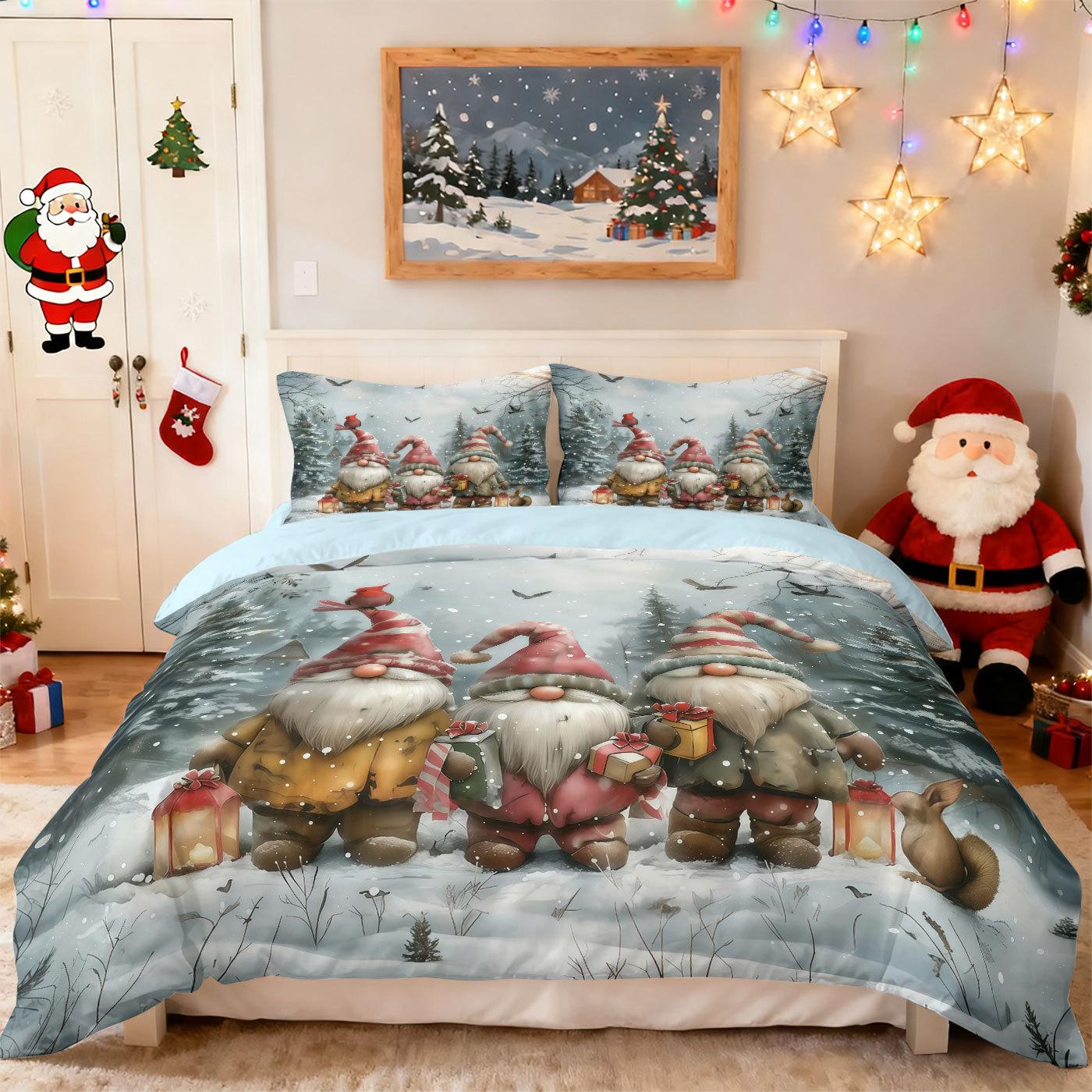 

Customized Bed Three-Piece Set Christmas Elements Series Pillowcase Quilt Cover 3D Digital Printing Kit Factory 135x200