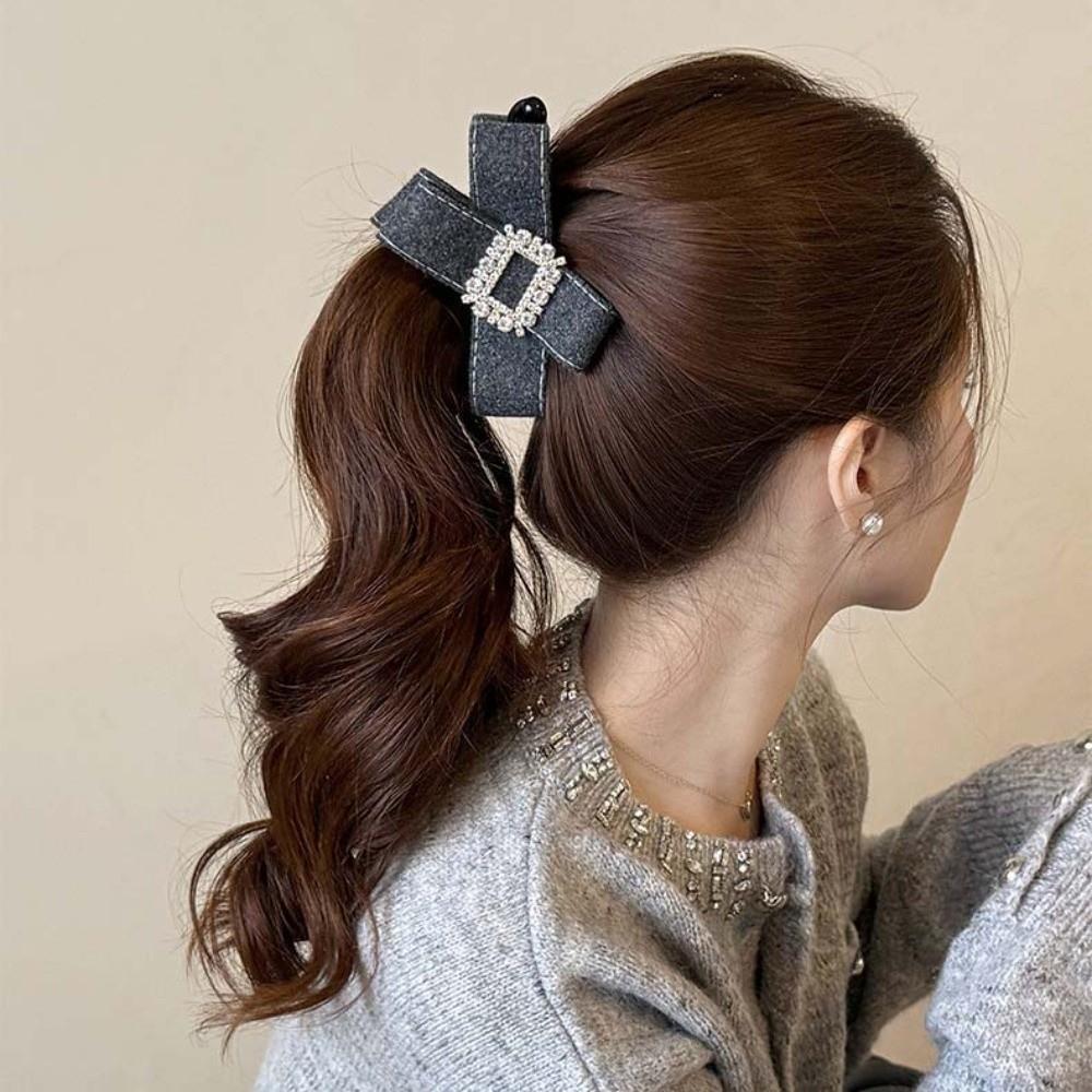 Korean Style Bow Banana Clip Elegant Ponytail Holder Shark Clip Women Vertical Clip  Banquet