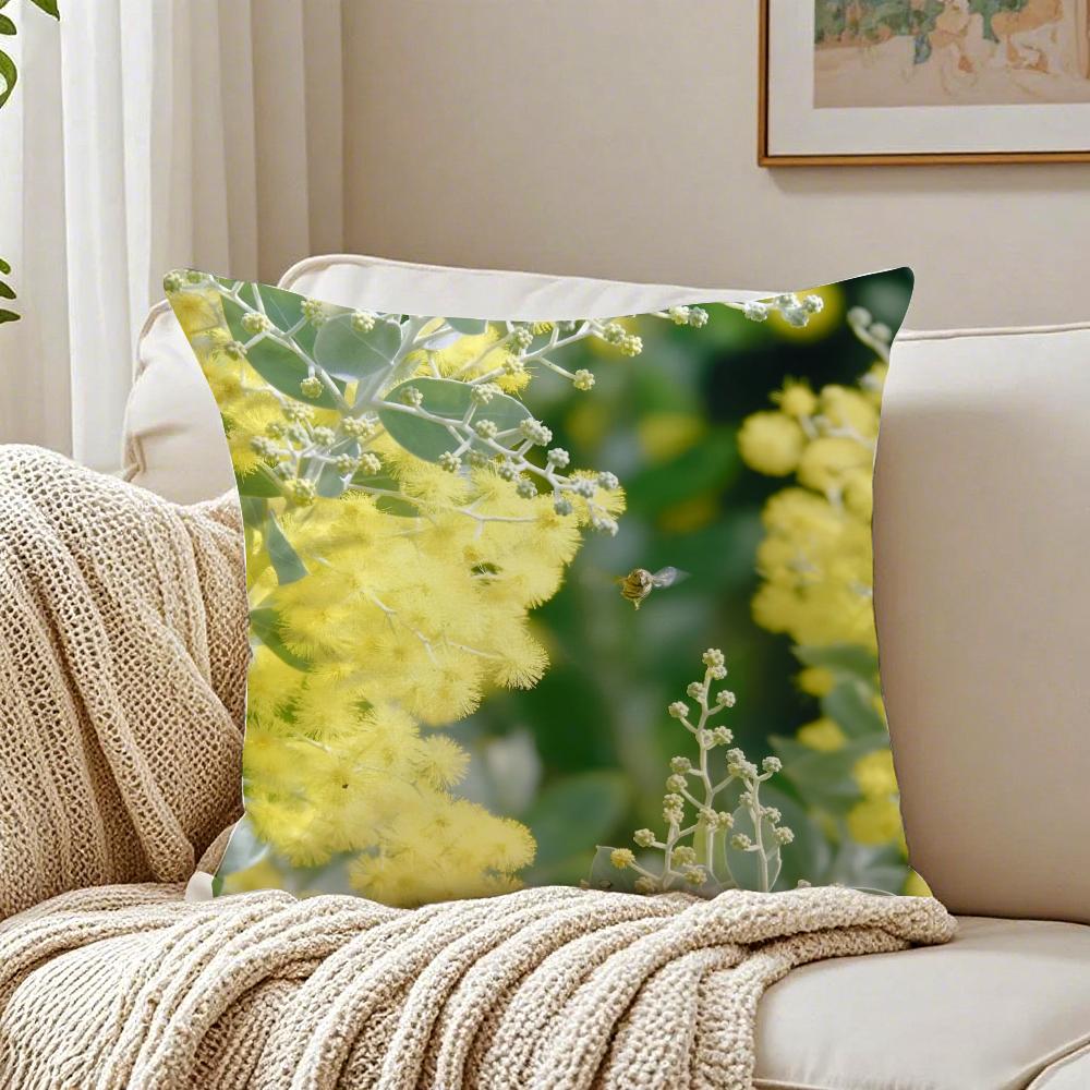 Beautiful Spring Prints Acacia Pycnantha Cushion Cover Pillowcase Antidustmite Living Room Sofa Decor Cushion Room