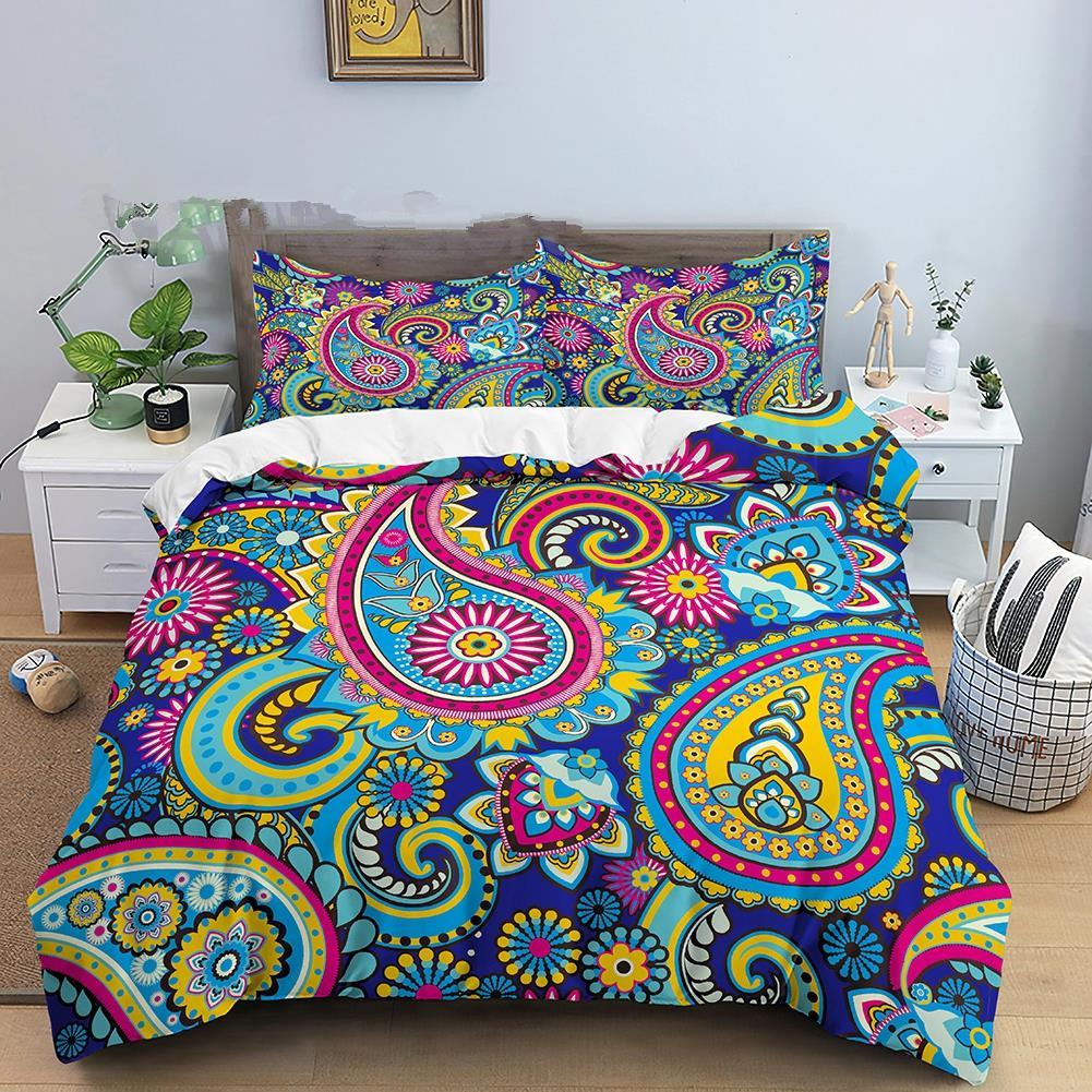 Indian Floral Style King Queen Duvet Cover Colorful Boho Mandala Bedding Set For Adults Geometric Exotic Polyester Quilt Cover