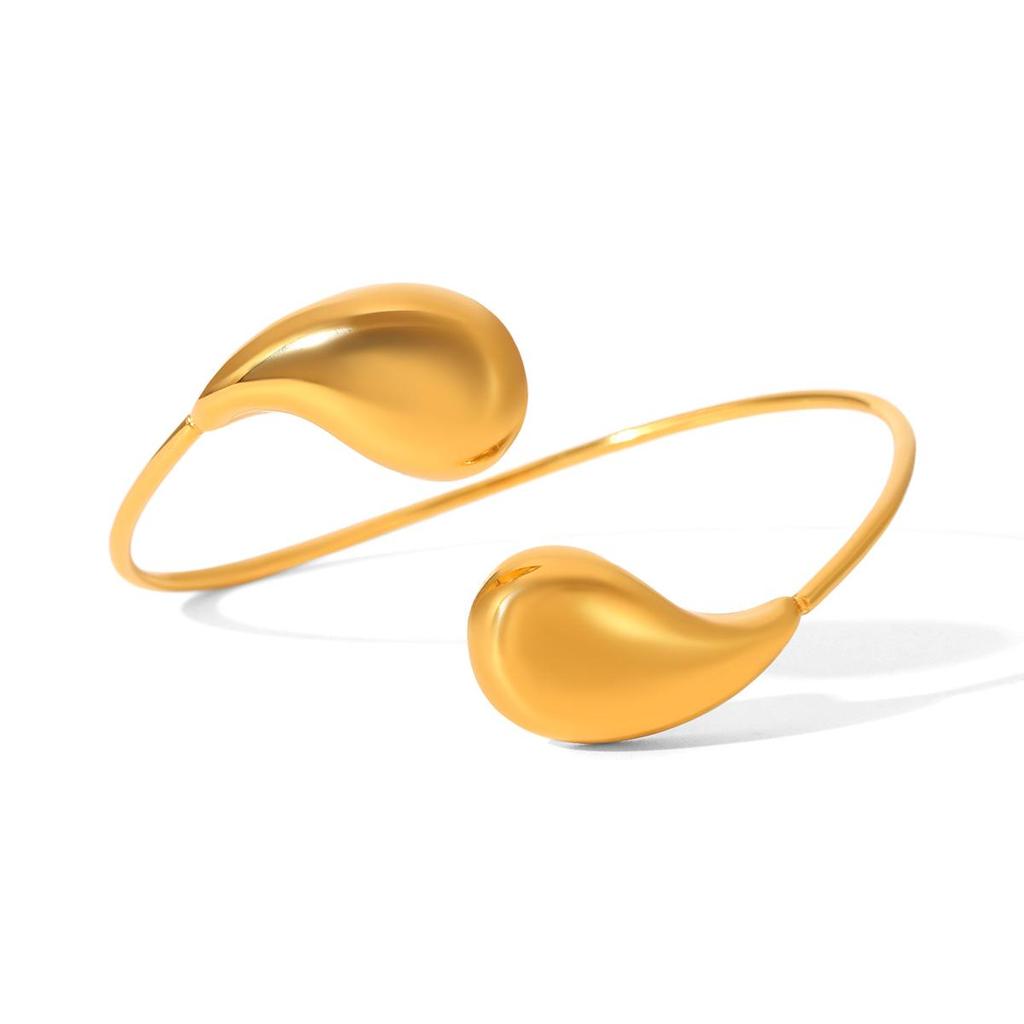 18K Gold-Plated Stainless Steel Teardrop Open Bangle – Versatile, Fashionable Bracelet for Women