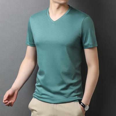 Camiseta de Manga Corta para Hombre Cuello en V Color Sólido Verano Nueva Casual Joven y de Edad Media Camisa Moderna para Hombre