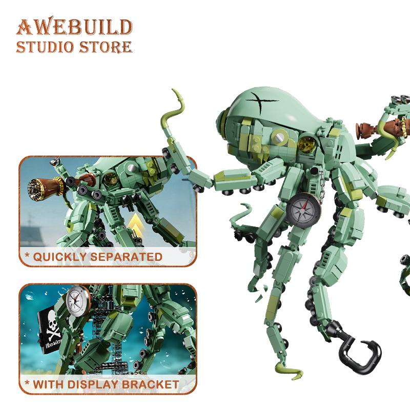 NEUER Piraten-Oktopus MOC Bausteine Kreatisches Meeresungeheuer DIY Steine Puzzle Spielzeug Tier Tiefsee Montage Modell Erwachsener Kind Geschenk